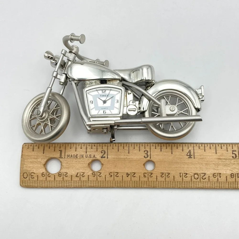 Timex Motorcycle Desk Clock Silver Tone Gift Novelty New Battery Works!!